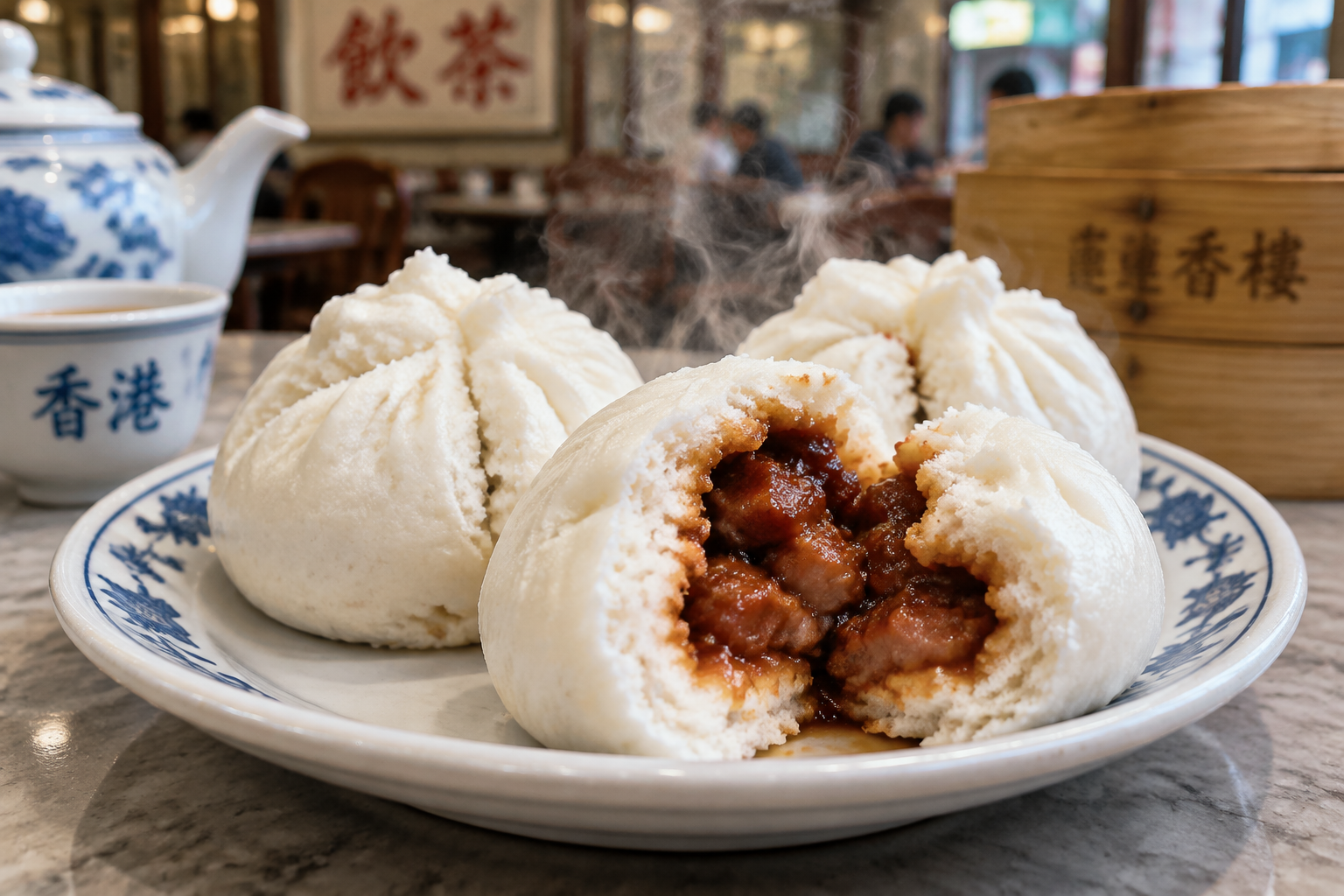 Char siu bao fresh from the steamer
